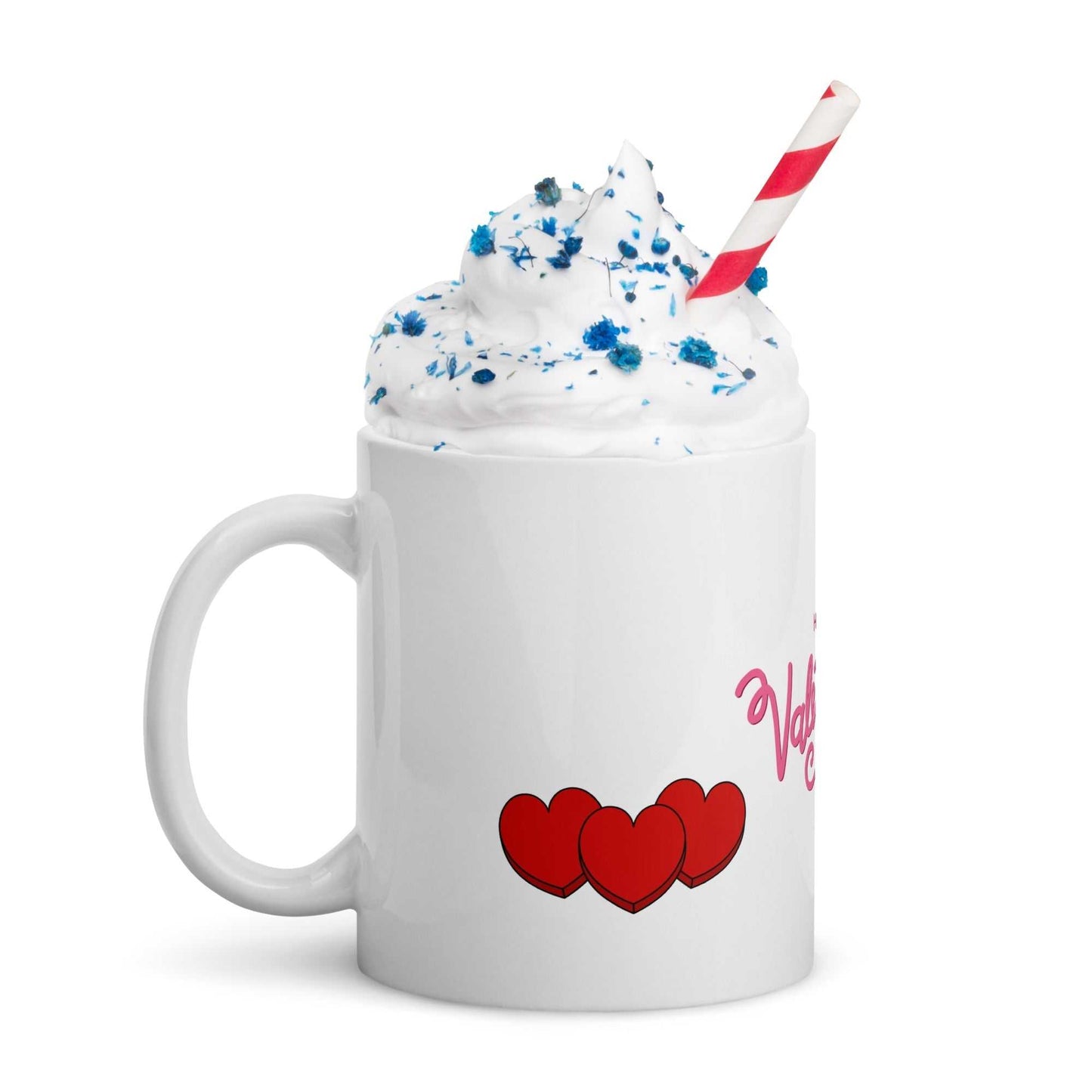 Valentine Mug - valentine mug | 11oz ceramic drinkware with whipped topping, red hearts design, perfect for romantic gifts or daily use.